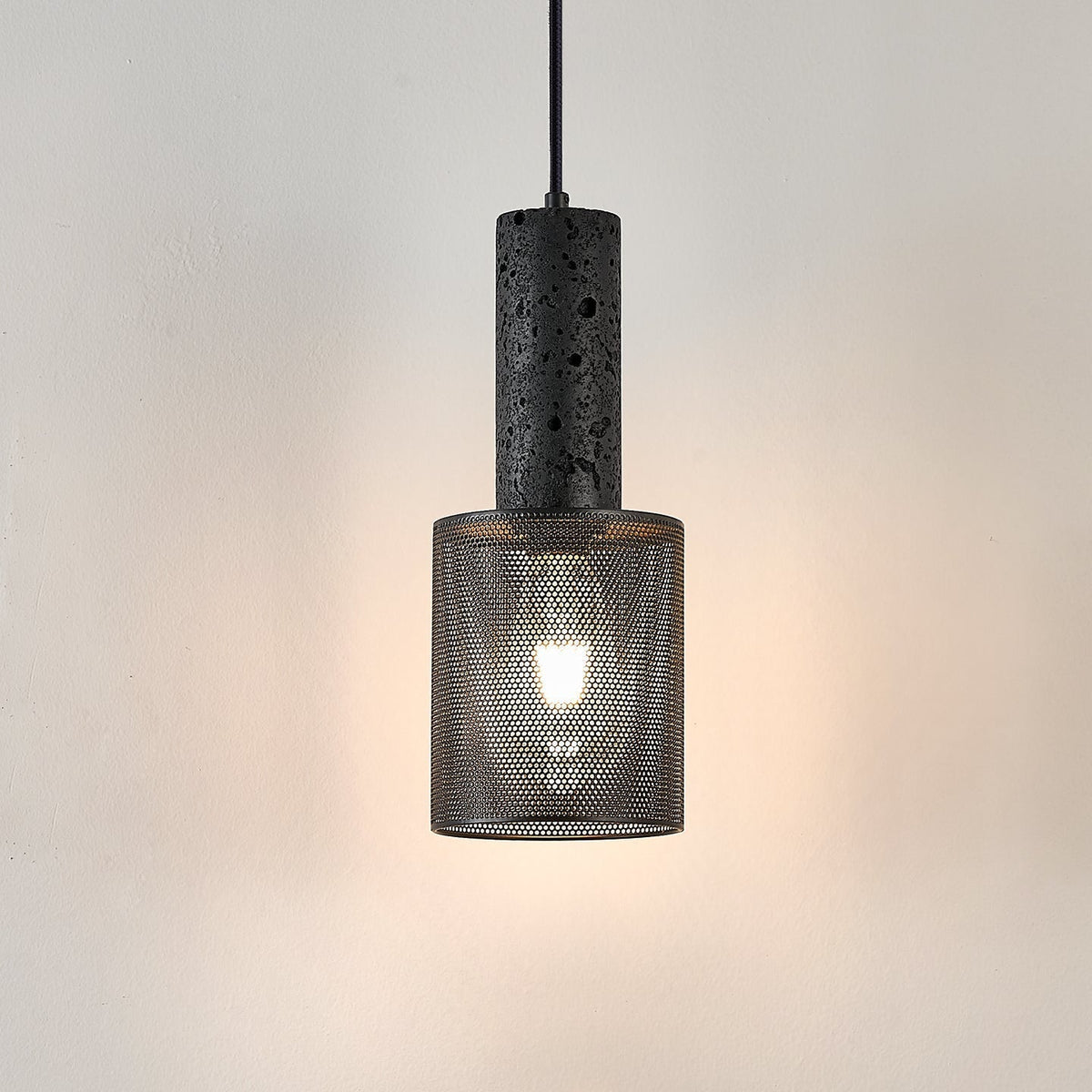 Mona Black Travertine Metal Mesh Pendant Lamp
