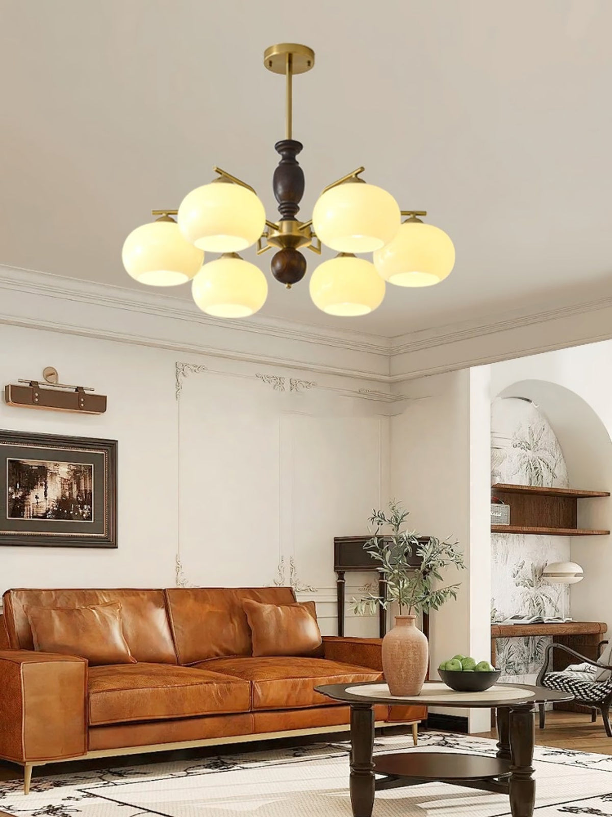 Elverora Chandelier Walnut Beige Orb