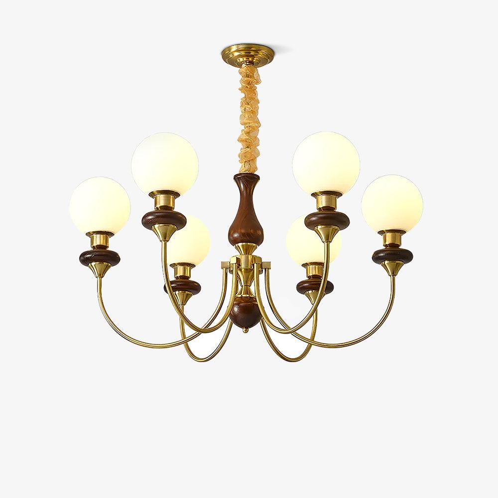 Rinoelle Chandelier Retro Brass Walnut Glass
