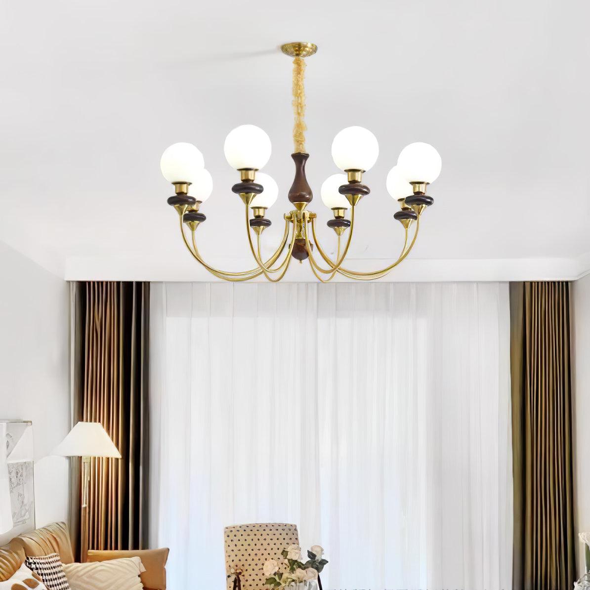 Rinoelle Chandelier Retro Brass Walnut Glass