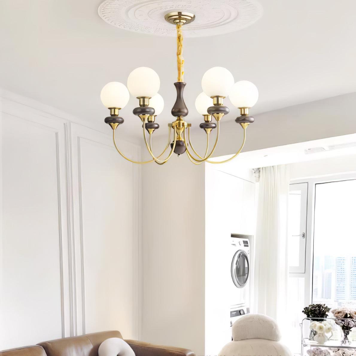 Rinoelle Chandelier Retro Brass Walnut Glass
