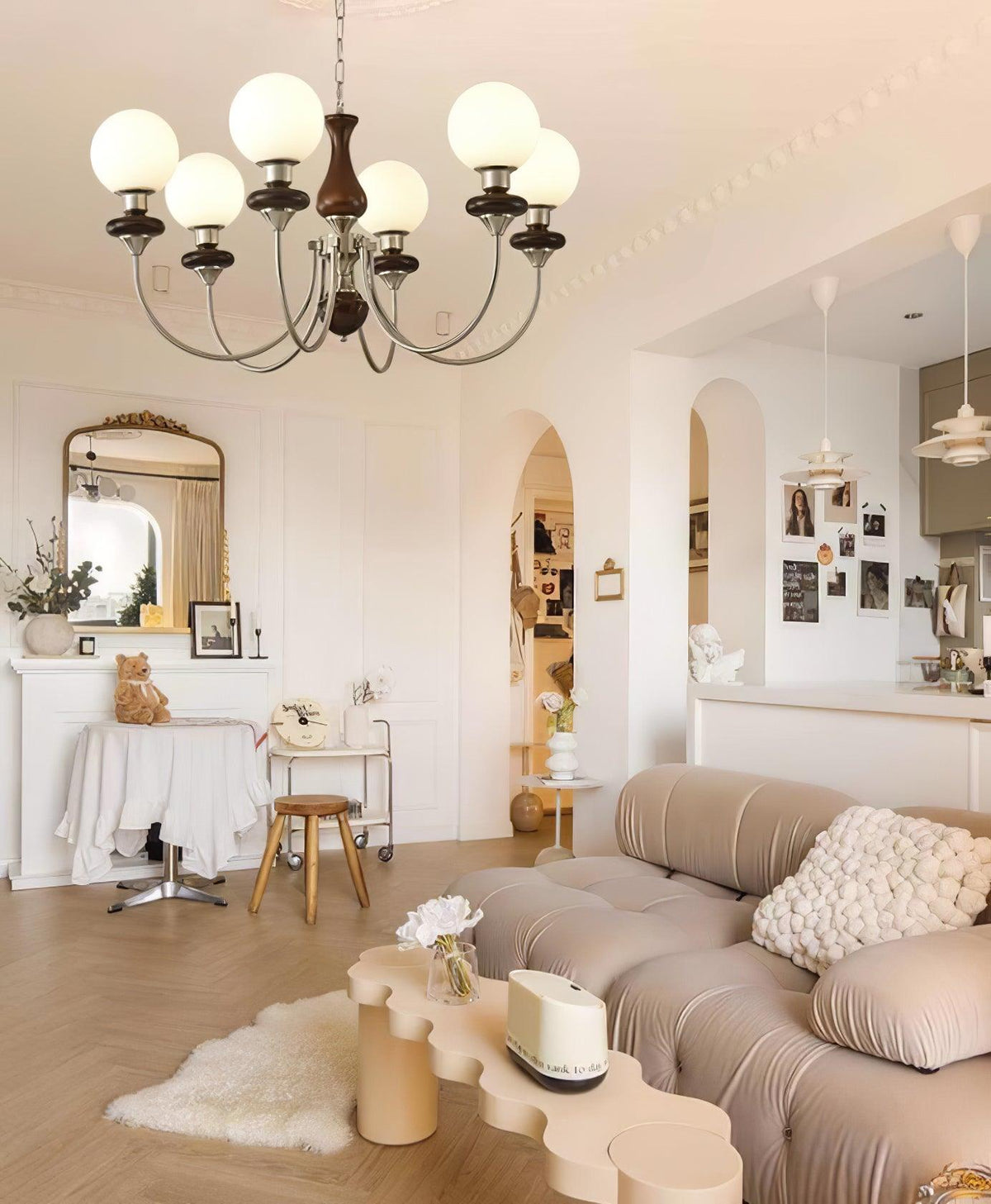Rinoelle Chandelier Retro Brass Walnut Glass