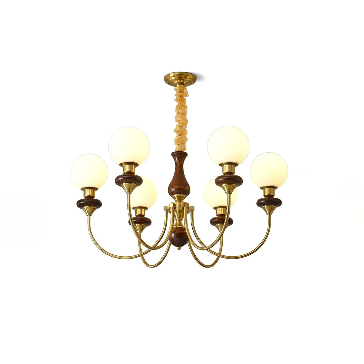 Rinoelle Chandelier Retro Brass Walnut Glass