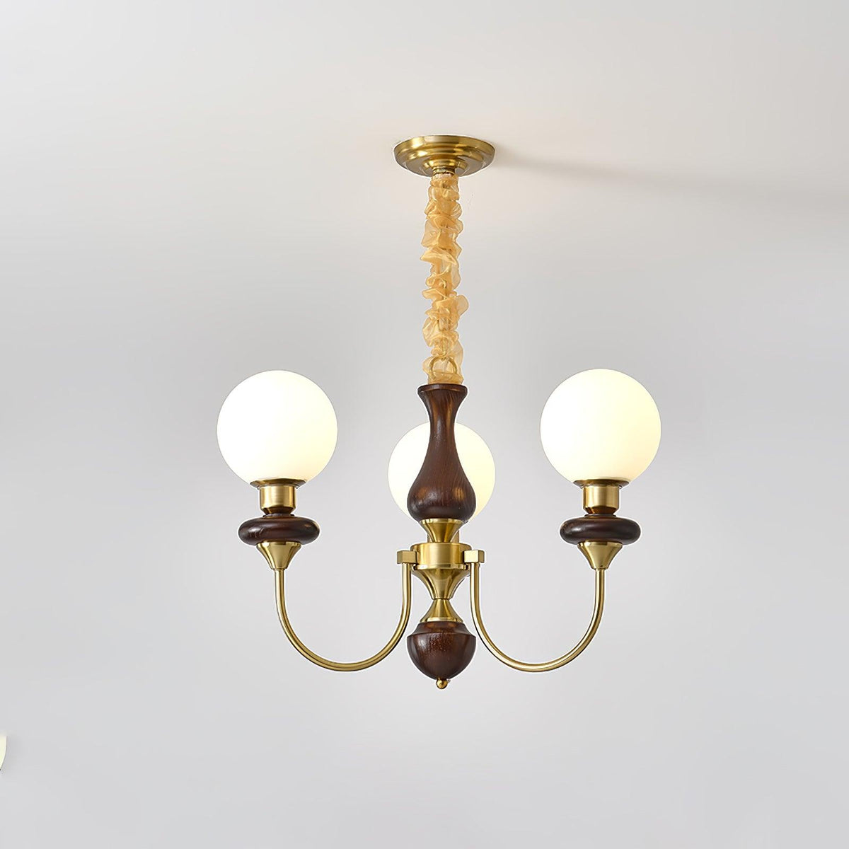 Rinoelle Chandelier Retro Brass Walnut Glass