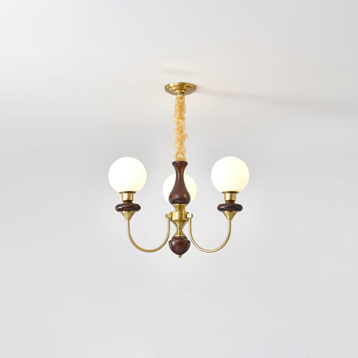 Rinoelle Chandelier Retro Brass Walnut Glass