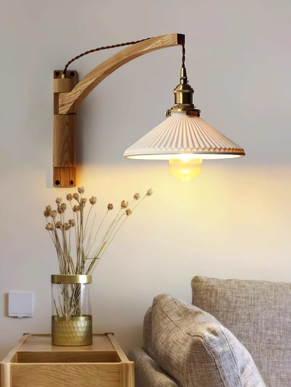 Esviel Nordic Art Swing Arm Walnut Ceramic Wall Light