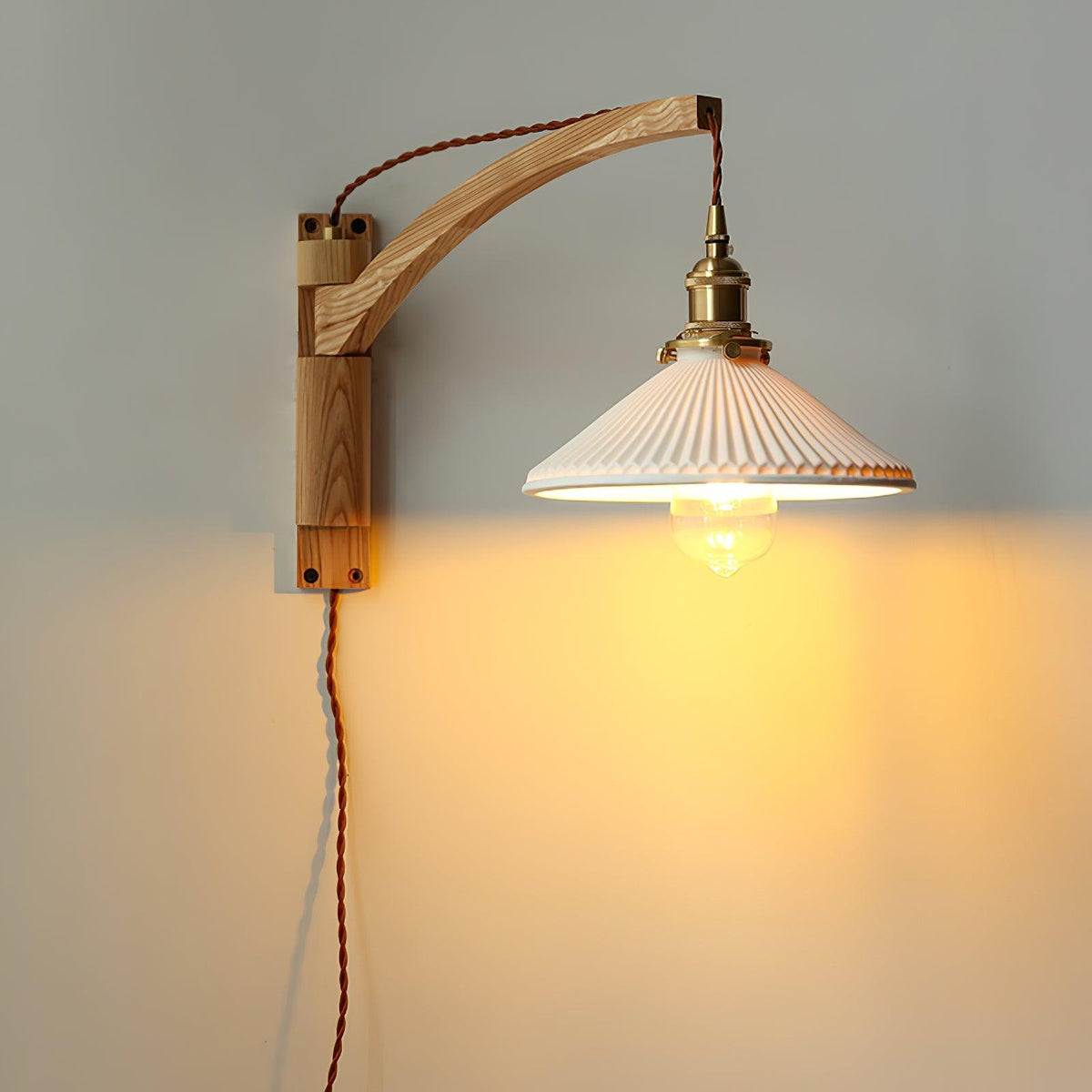 Esviel Nordic Art Swing Arm Walnut Ceramic Wall Light