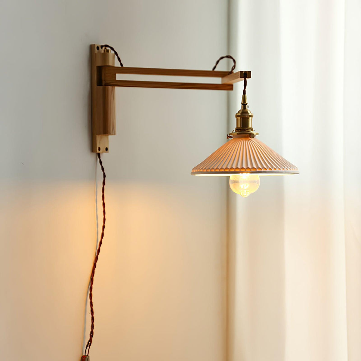 Esviel Nordic Art Swing Arm Walnut Ceramic Wall Light