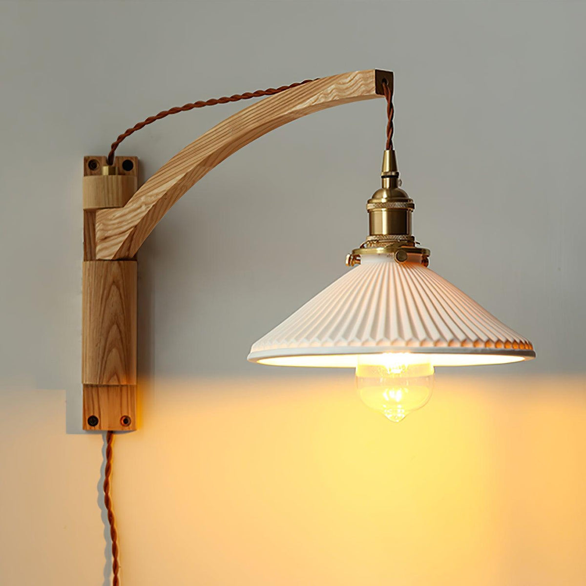Evin Nordic Art Swing Arm Walnut Ceramic Wall Lamp