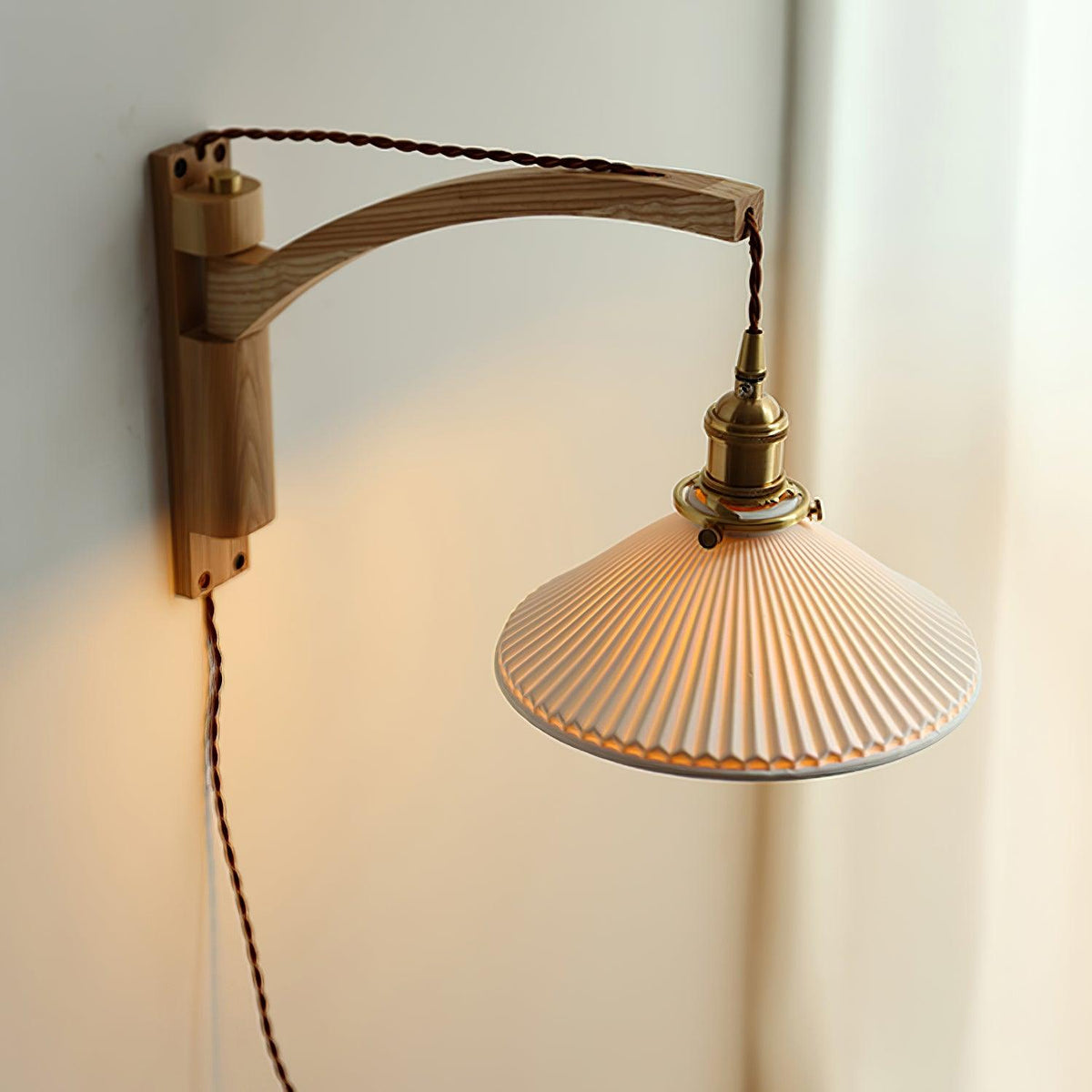 Esviel Nordic Art Swing Arm Walnut Ceramic Wall Light