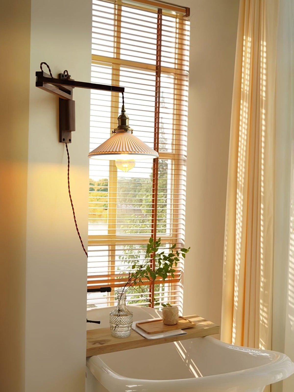 Esviel Nordic Art Swing Arm Walnut Ceramic Wall Light