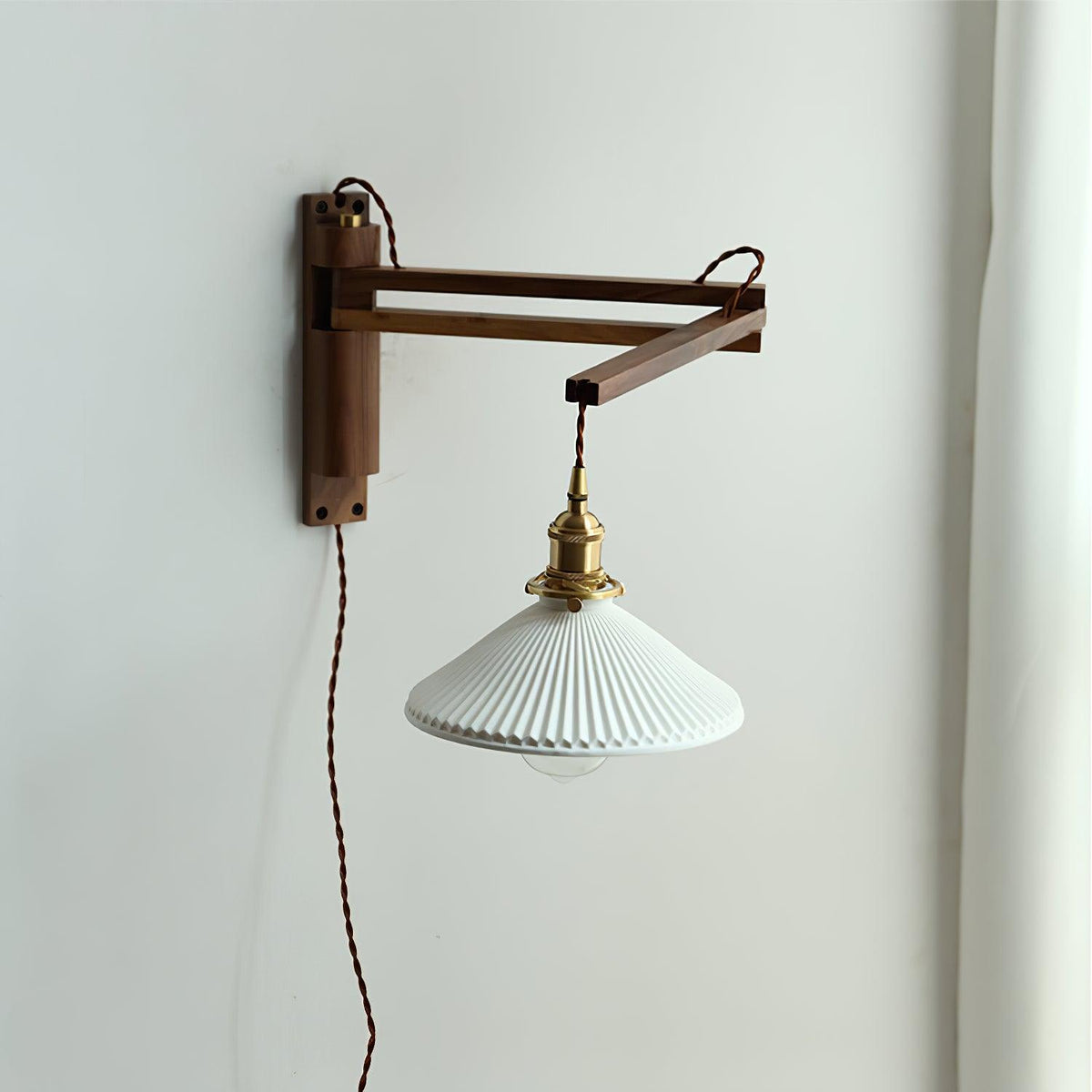 Sathen Nordic Art Telescopic Walnut Ceramic Wooden Wall Lamp