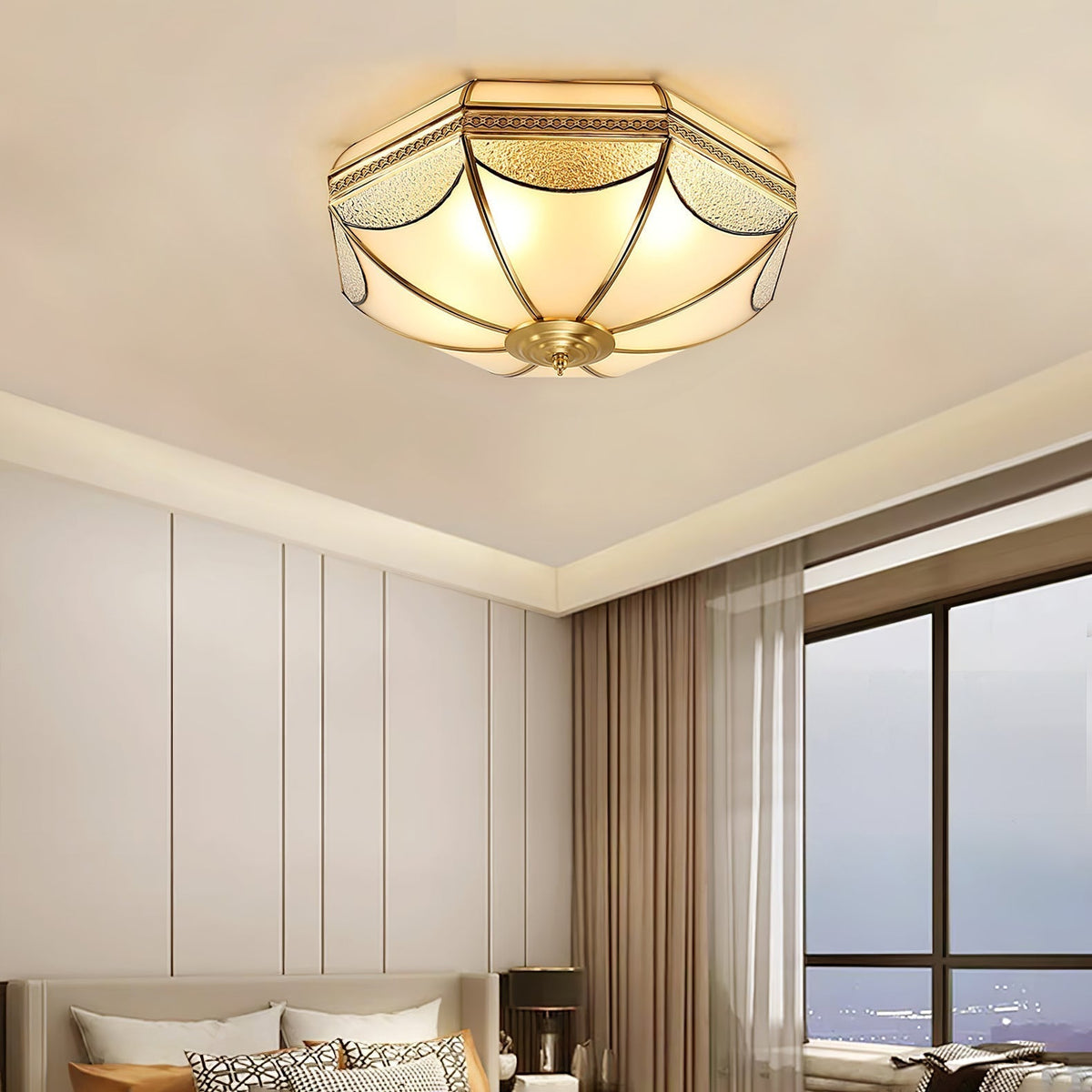 Ellaeara Warehouse Dome Shape Brass Glass Ceiling Lamp