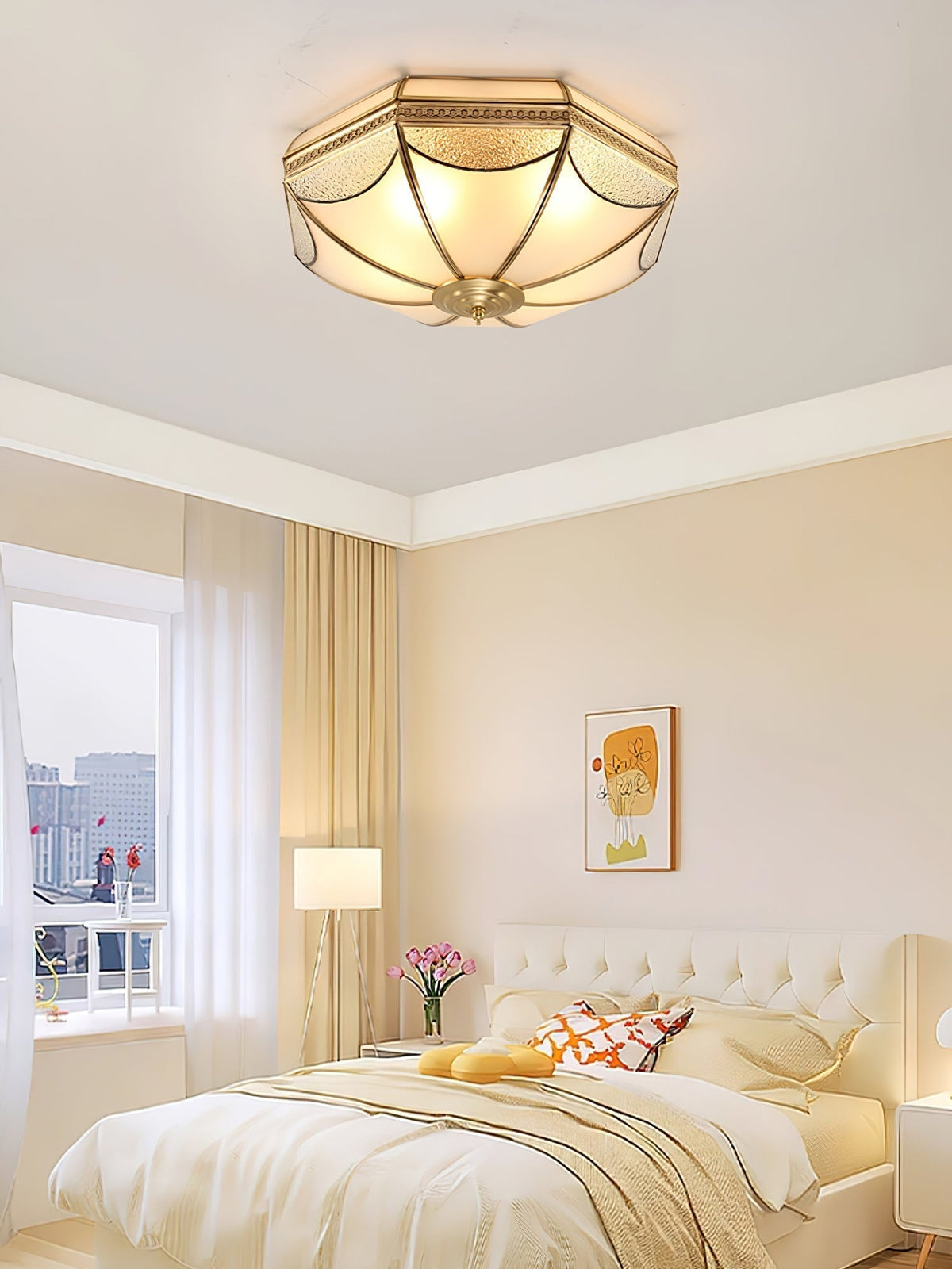 Ellaeara Warehouse Dome Shape Brass Glass Ceiling Lamp