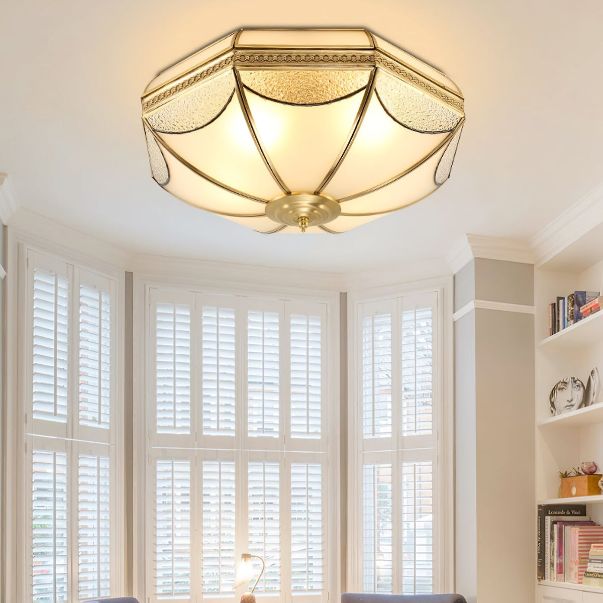 Ellaeara Warehouse Dome Shape Brass Glass Ceiling Lamp