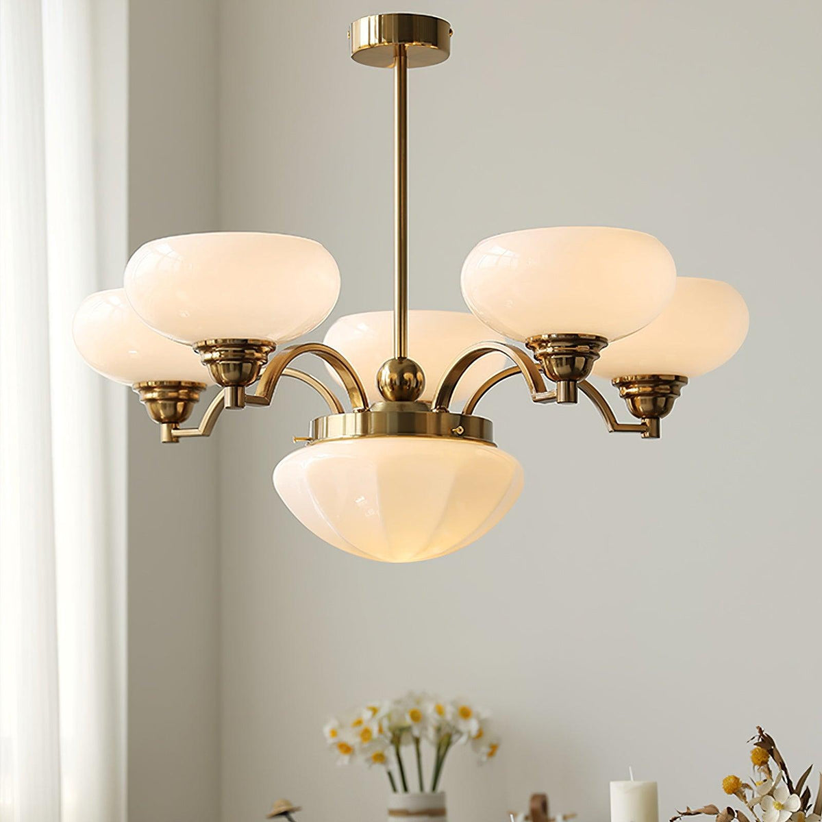 Veliniel Chandelier Warre Satin Nickel Glass Iron