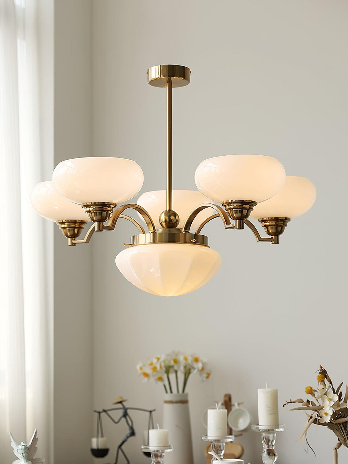 Veliniel Chandelier Warre Satin Nickel Glass Iron