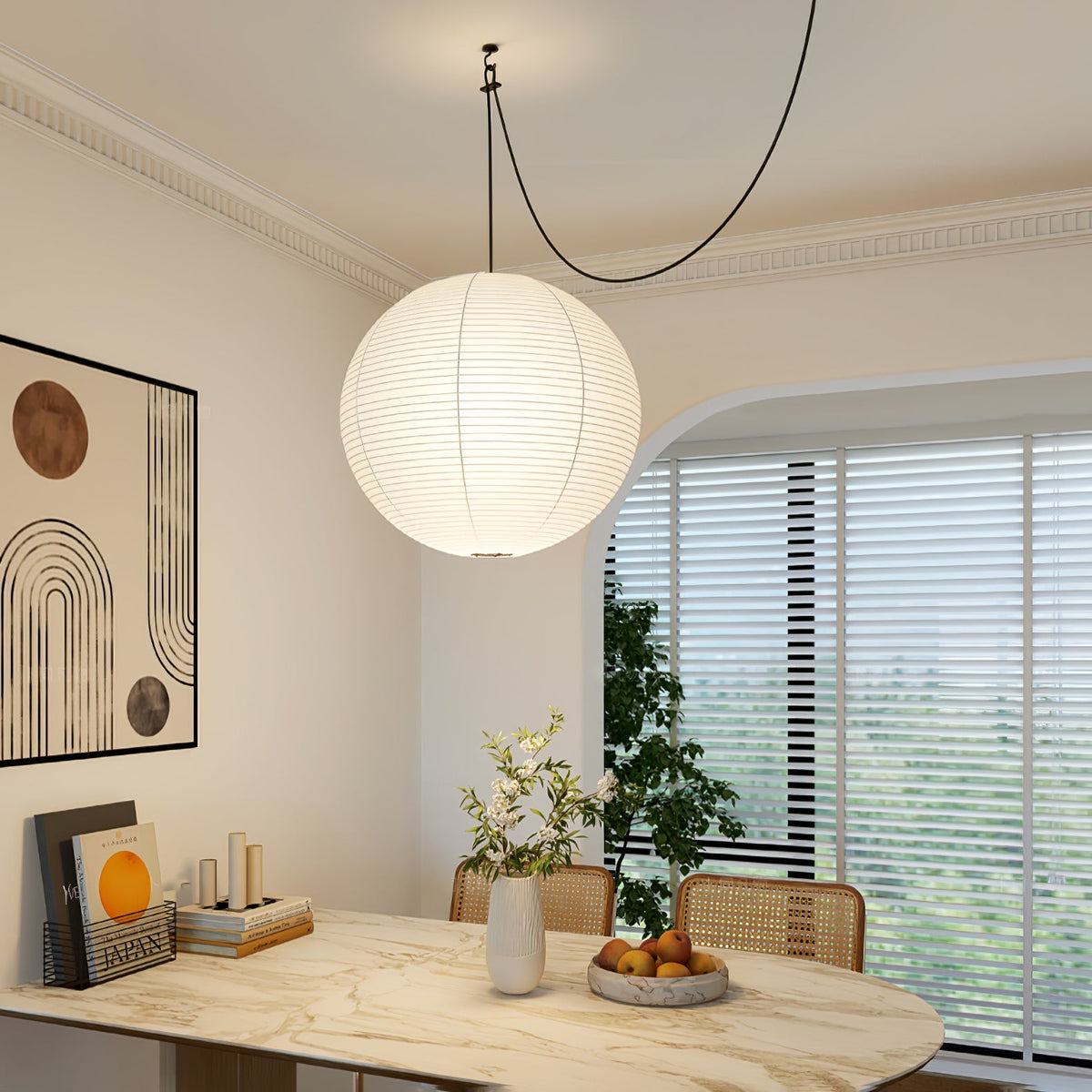Quaden Paper Globe White Plug Wire Pendant Light