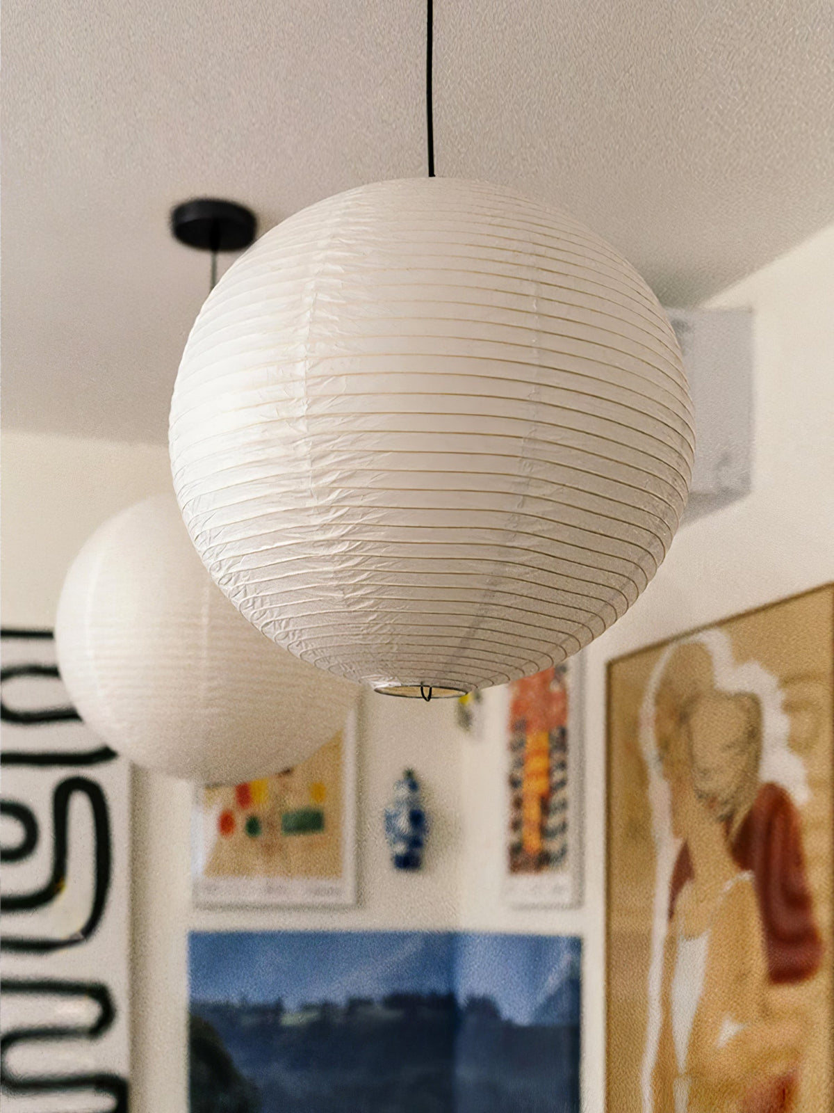 Quaden Paper Globe White Plug Wire Pendant Light