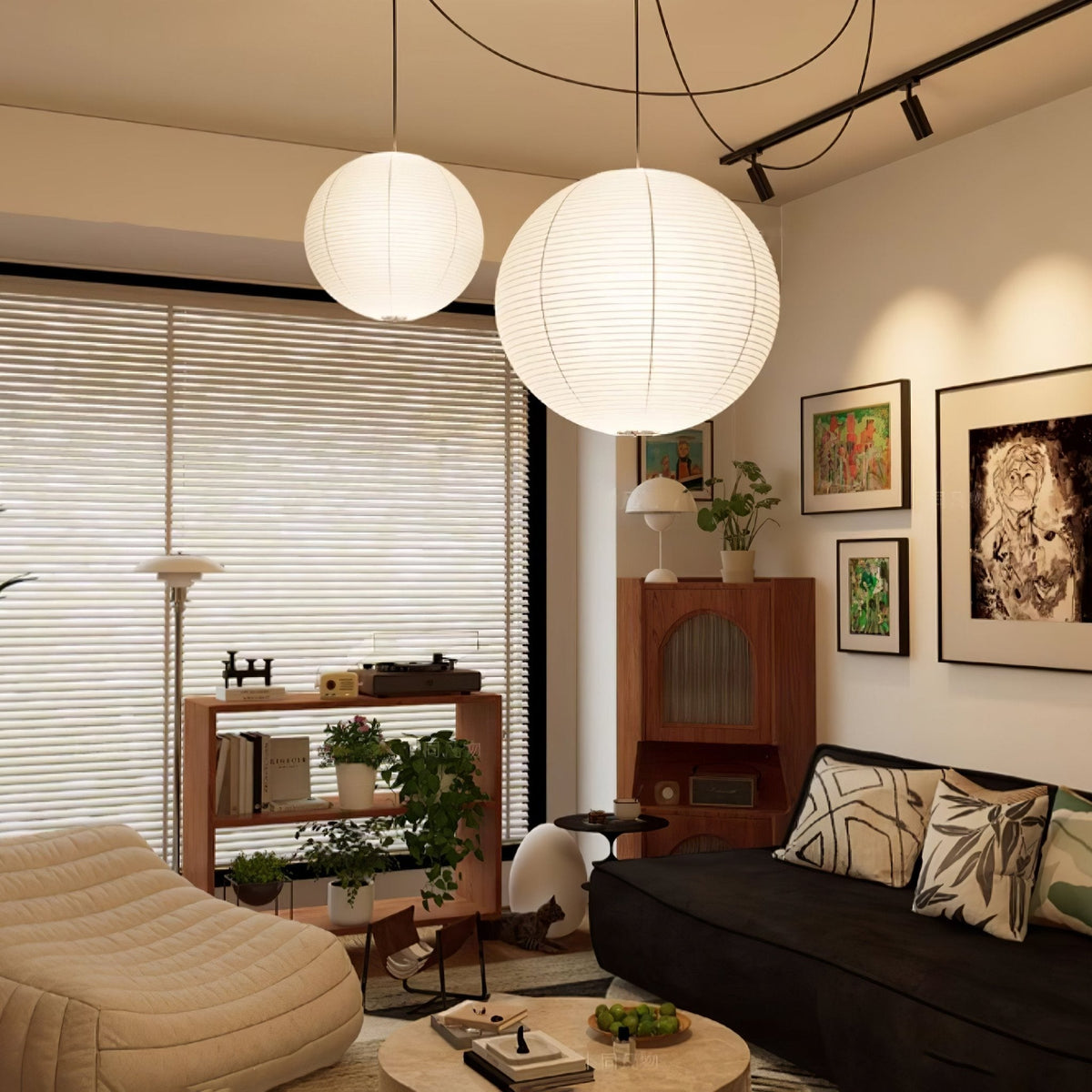 Quaden Paper Globe White Plug Wire Pendant Light