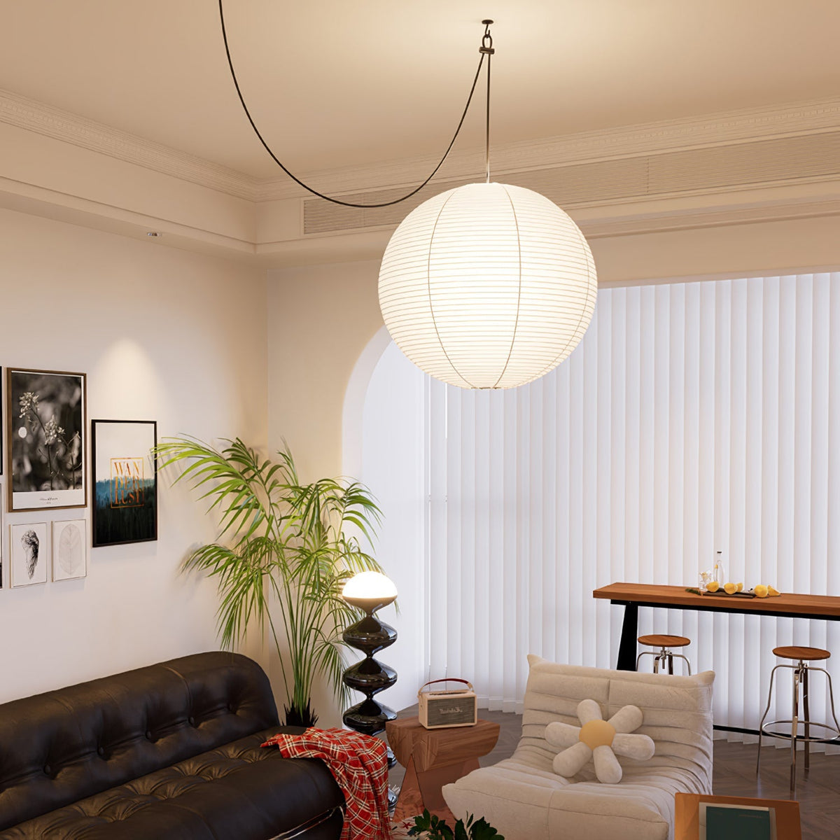 Quaden Paper Globe White Plug Wire Pendant Light