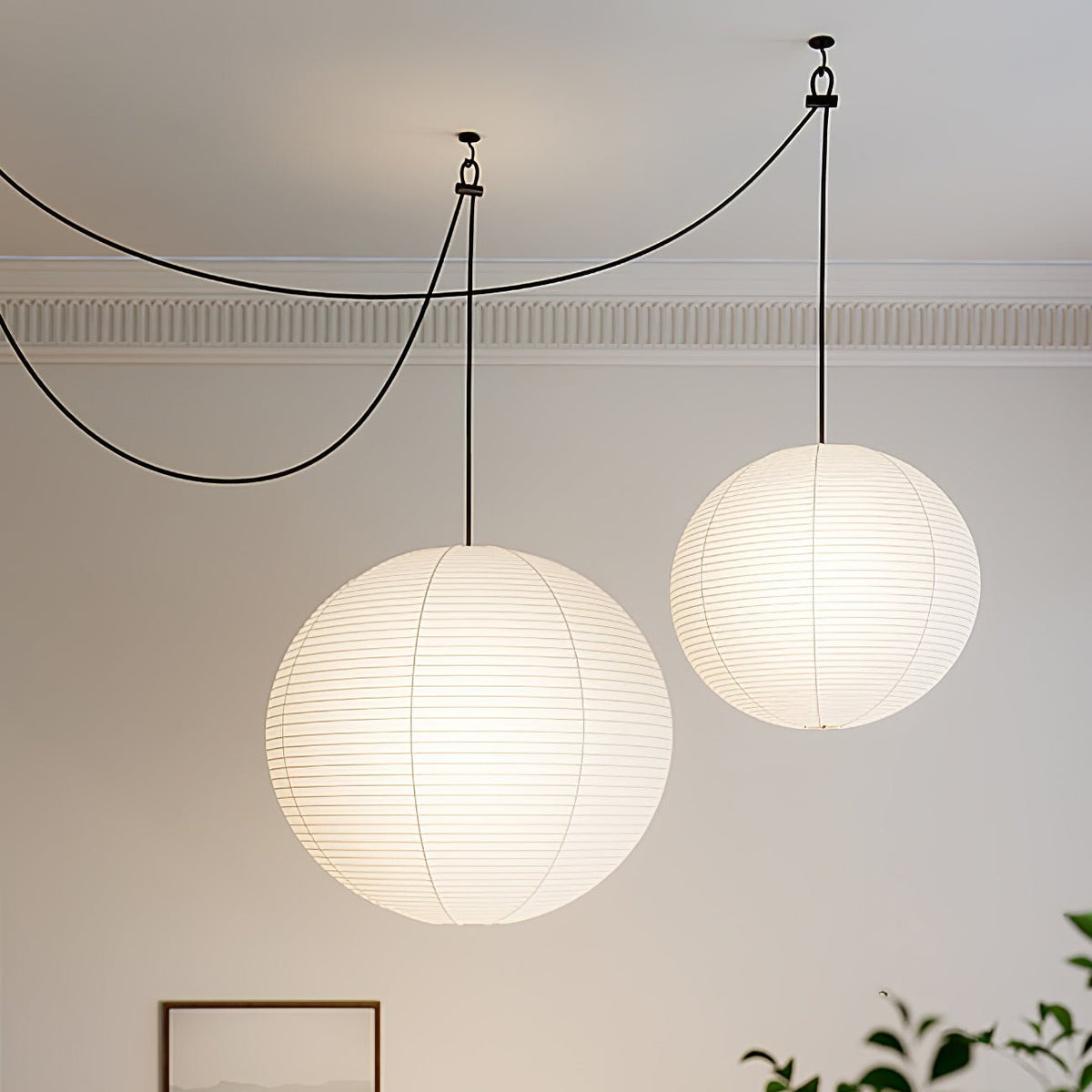 Quaden Paper Globe White Plug Wire Pendant Light