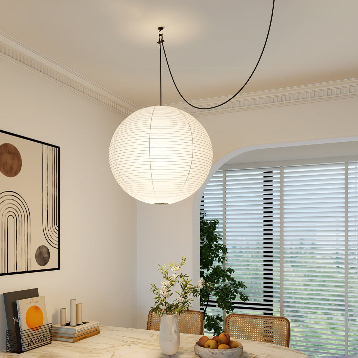 Quaden Paper Globe White Plug Wire Pendant Light
