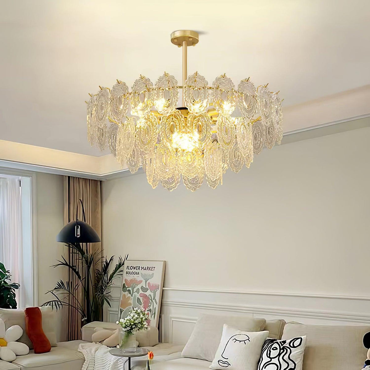 Dallion Chandelier Wave Glass Wrought Iron Elegant