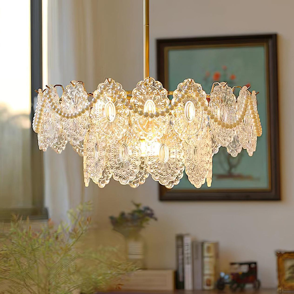 Orieleon Chandelier Wave Pearl Gold Modern