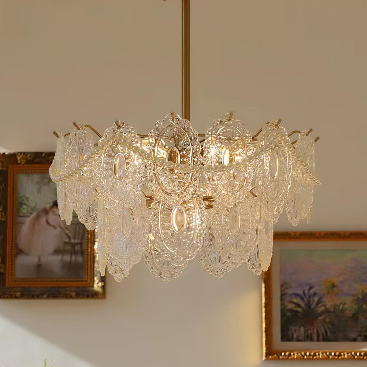 Orieleon Chandelier Wave Pearl Gold Modern