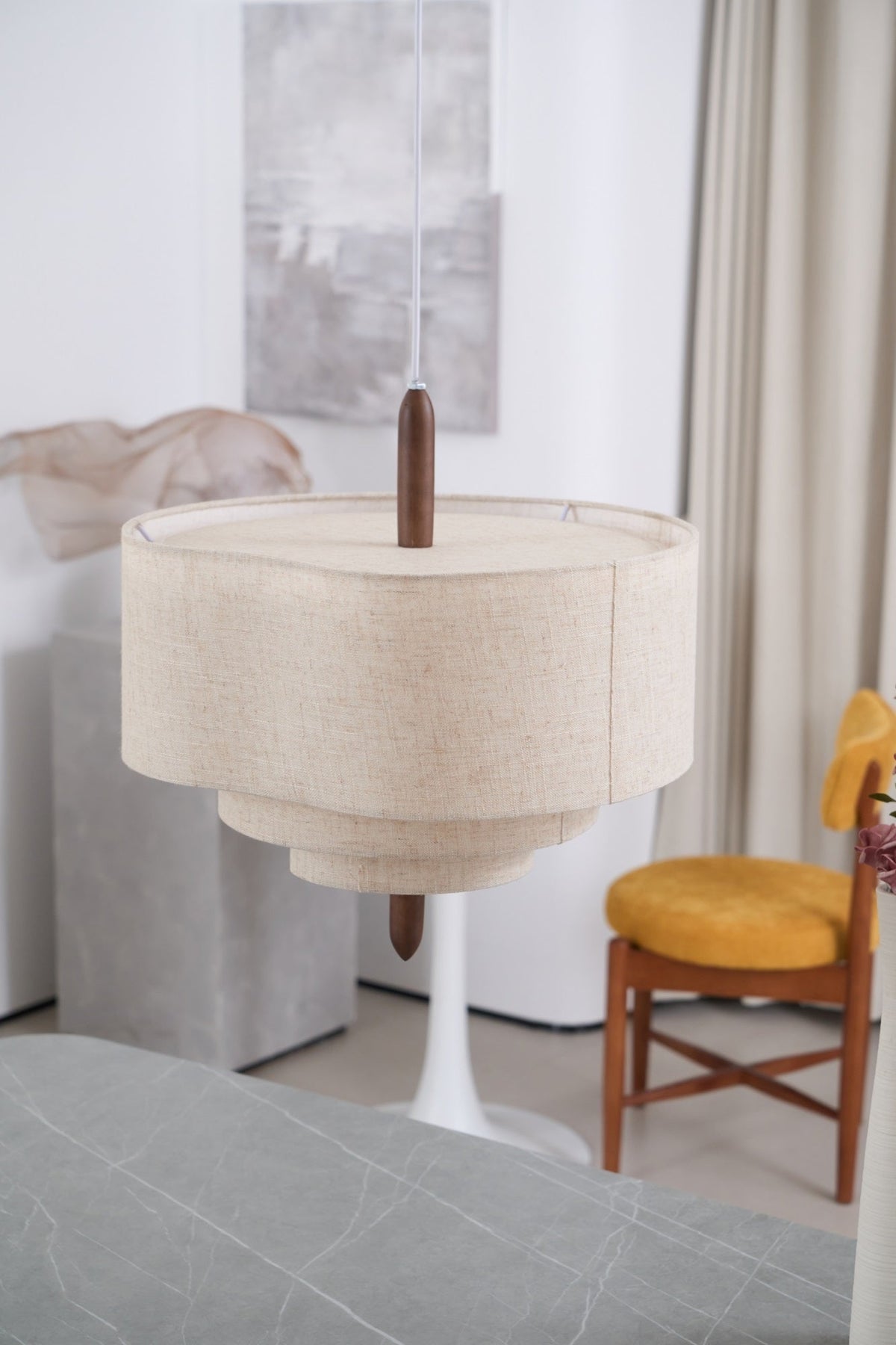Salemu Elegance Wave Ladder Wood Fabric Pendant Lamp