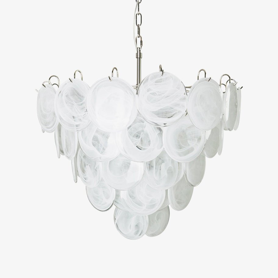 Veloelle Chandelier White Murano Glass Disc Contemporary