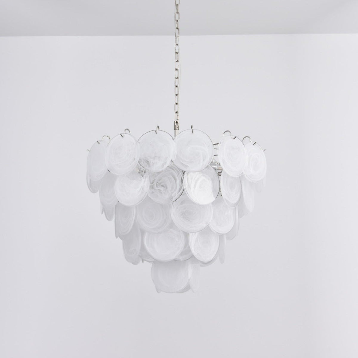 Veloelle Chandelier White Murano Glass Disc Contemporary