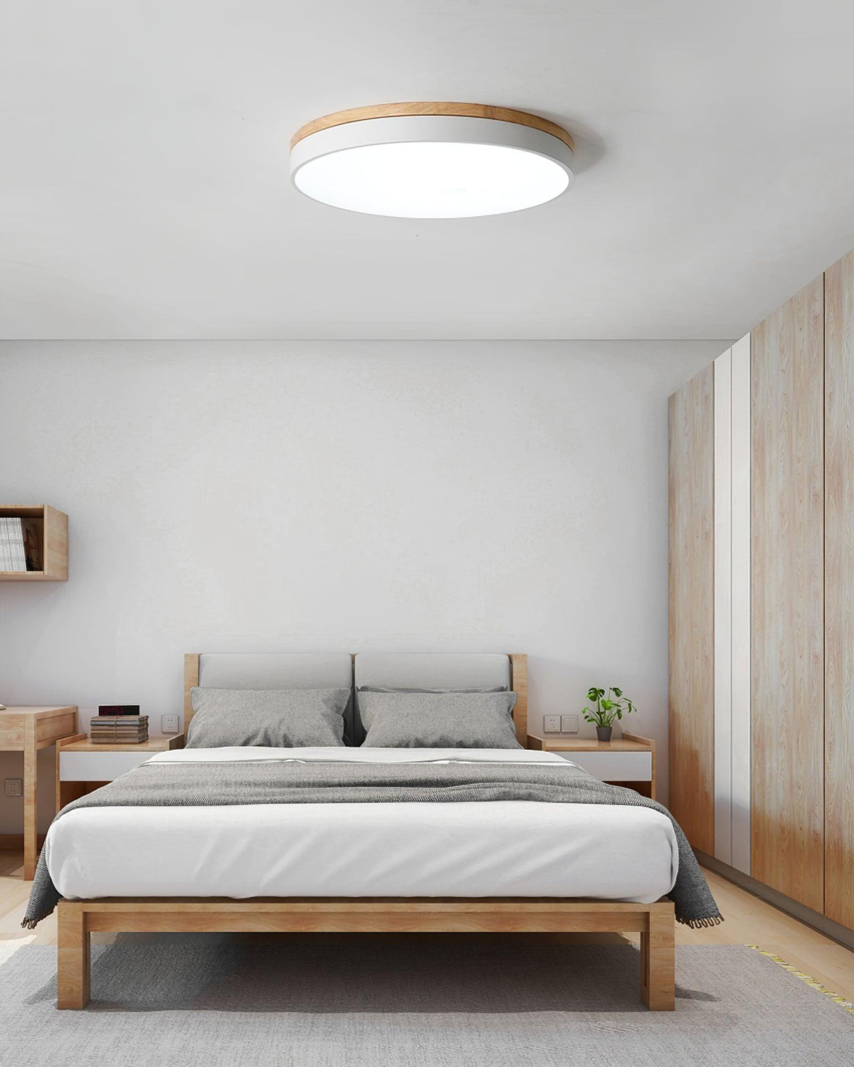Daelis Ceiling Lamp White Round with Wooden