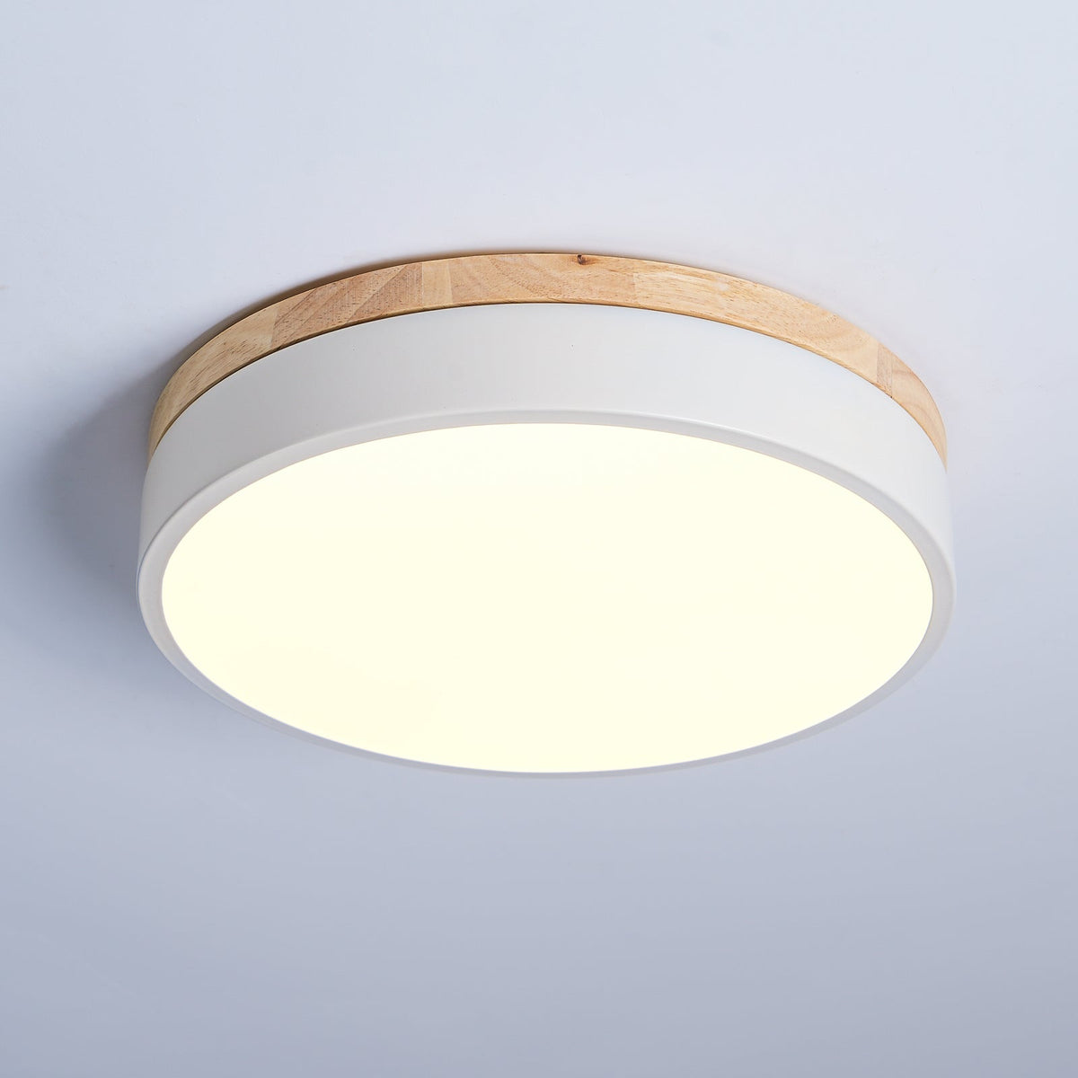 Daelis Ceiling Lamp White Round with Wooden