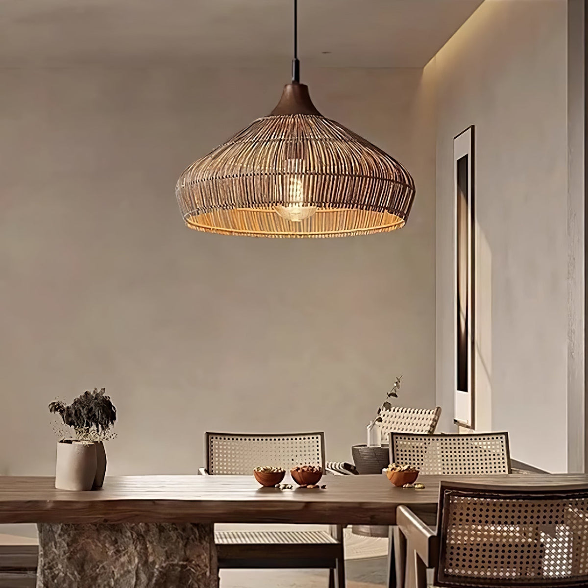 Lythean Elegance Art Rattan Wood Pendant Light