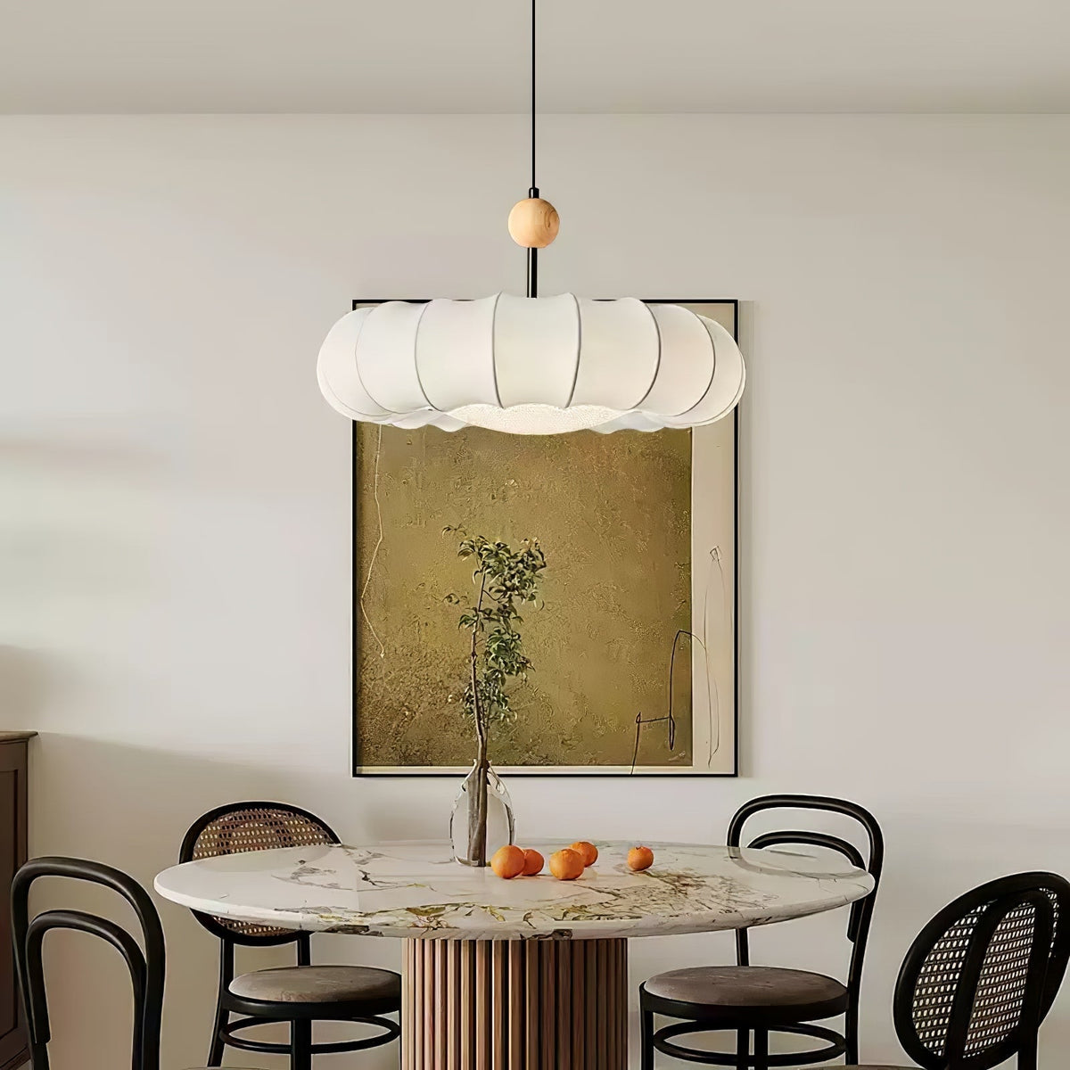 Embers Traditional Natural Veil Wood Fabric Pendant Light