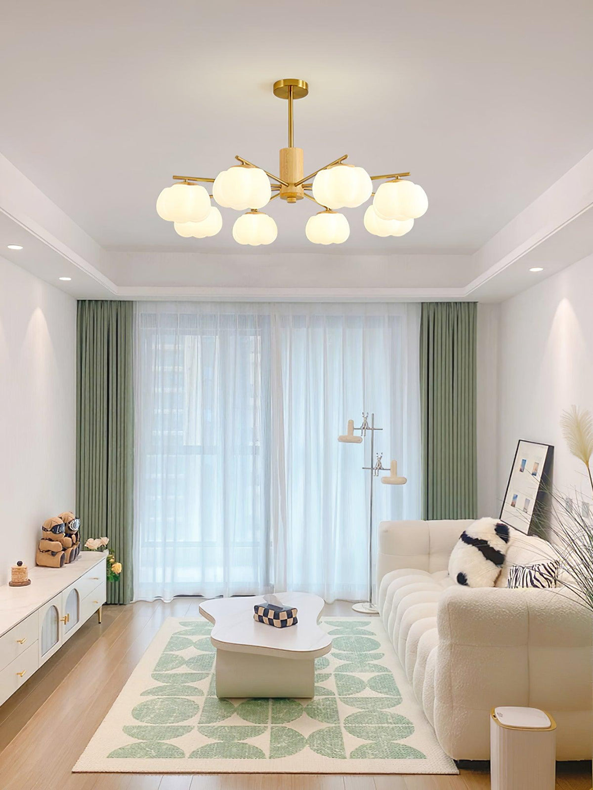 Sylanira Chandelier Wooden Cotton Balls Gold PE