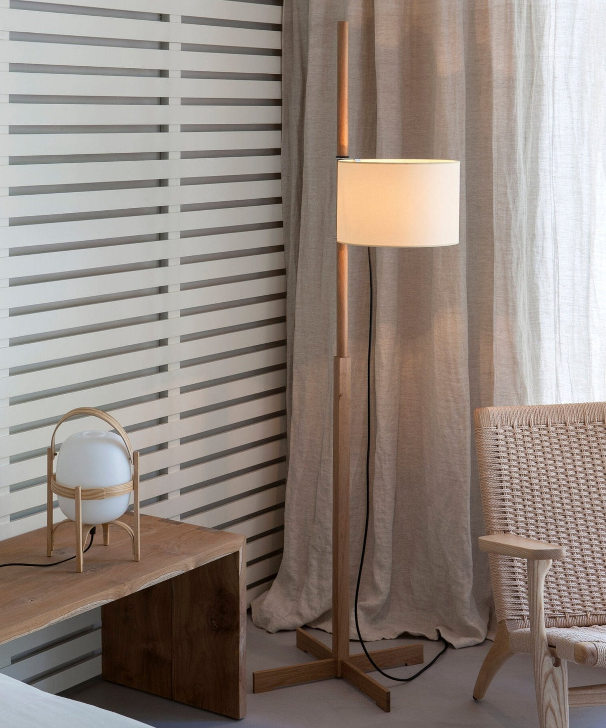 Jex Wood Fabric Floor Lamp