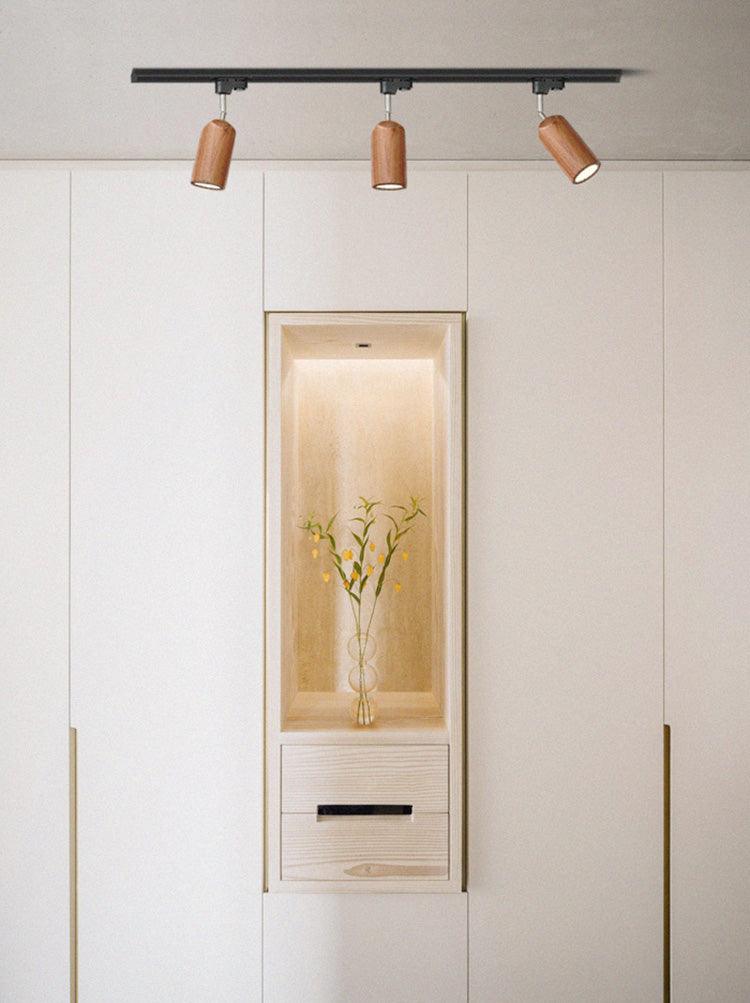 Elviian Ceiling Lamp Wood Track Adjustable Heads