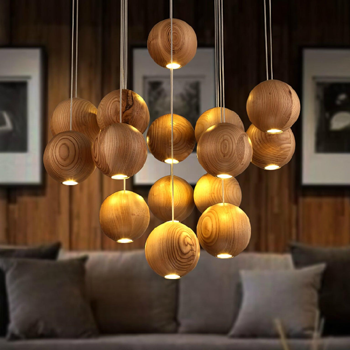 Vixor Nordic Orb Sphere Cluster Wooden Pendant Light