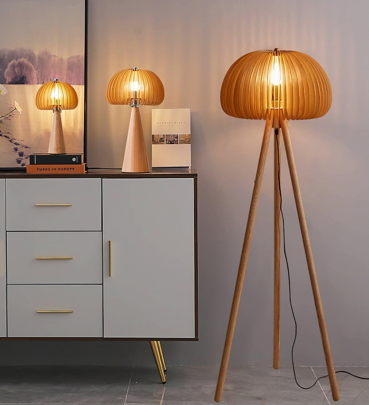 Zetalyre Wooden Tripod Floor Lamp