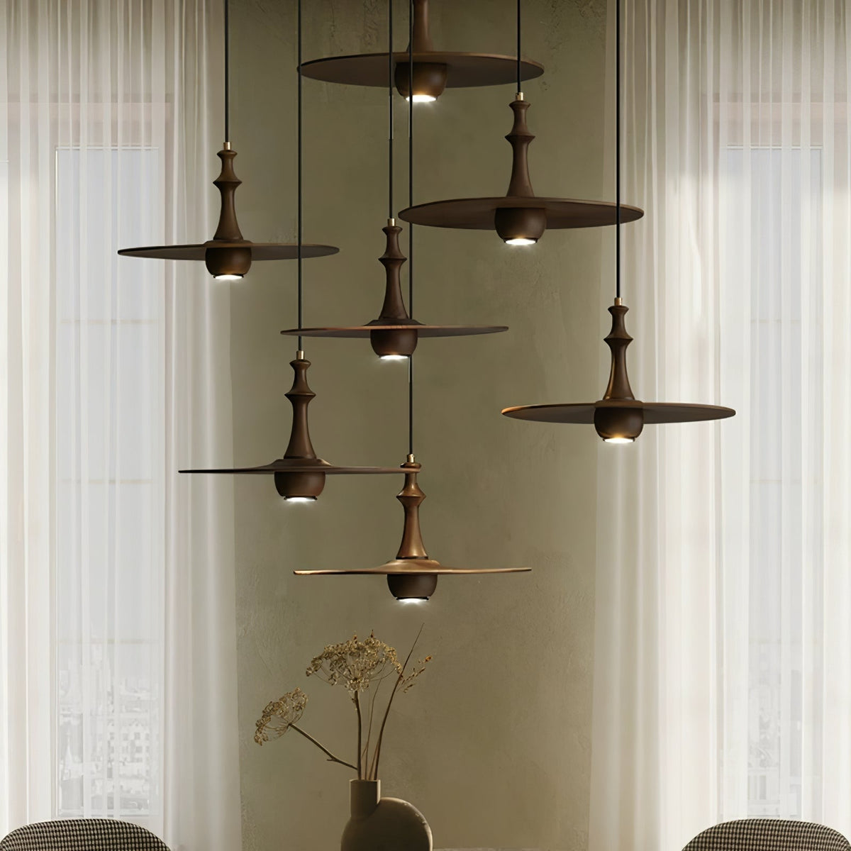 Spindle Wooden Spin Pendant Light