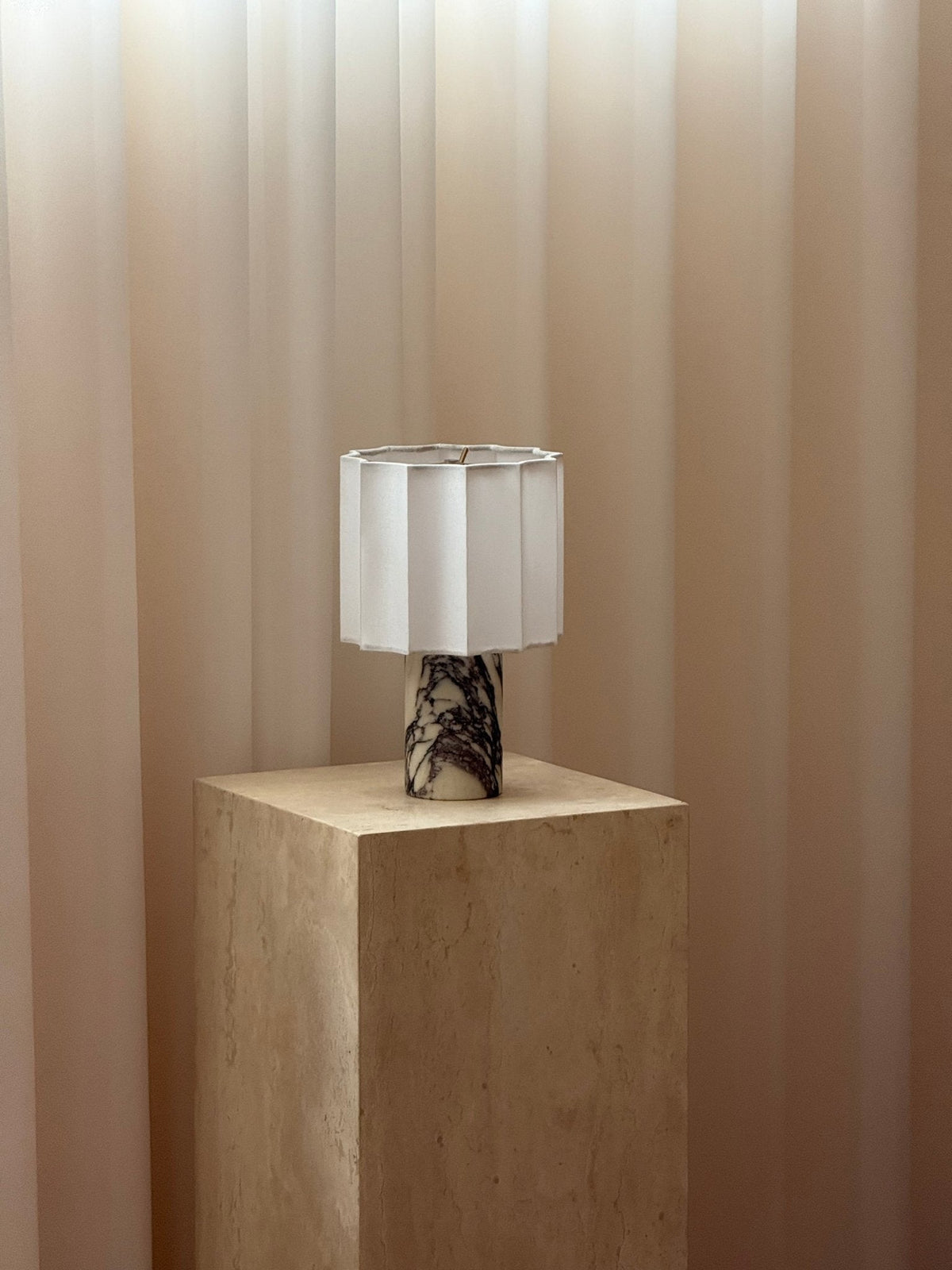 Serenity Pleated Fabric & Marble Table Lamp