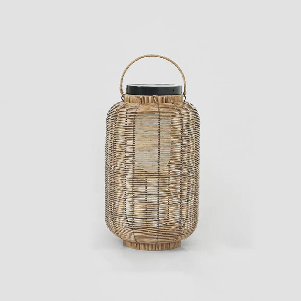 Ritta Retro Lantern Metal/Rattan Floor Lamp, Wood Color - Lamp Outdoor