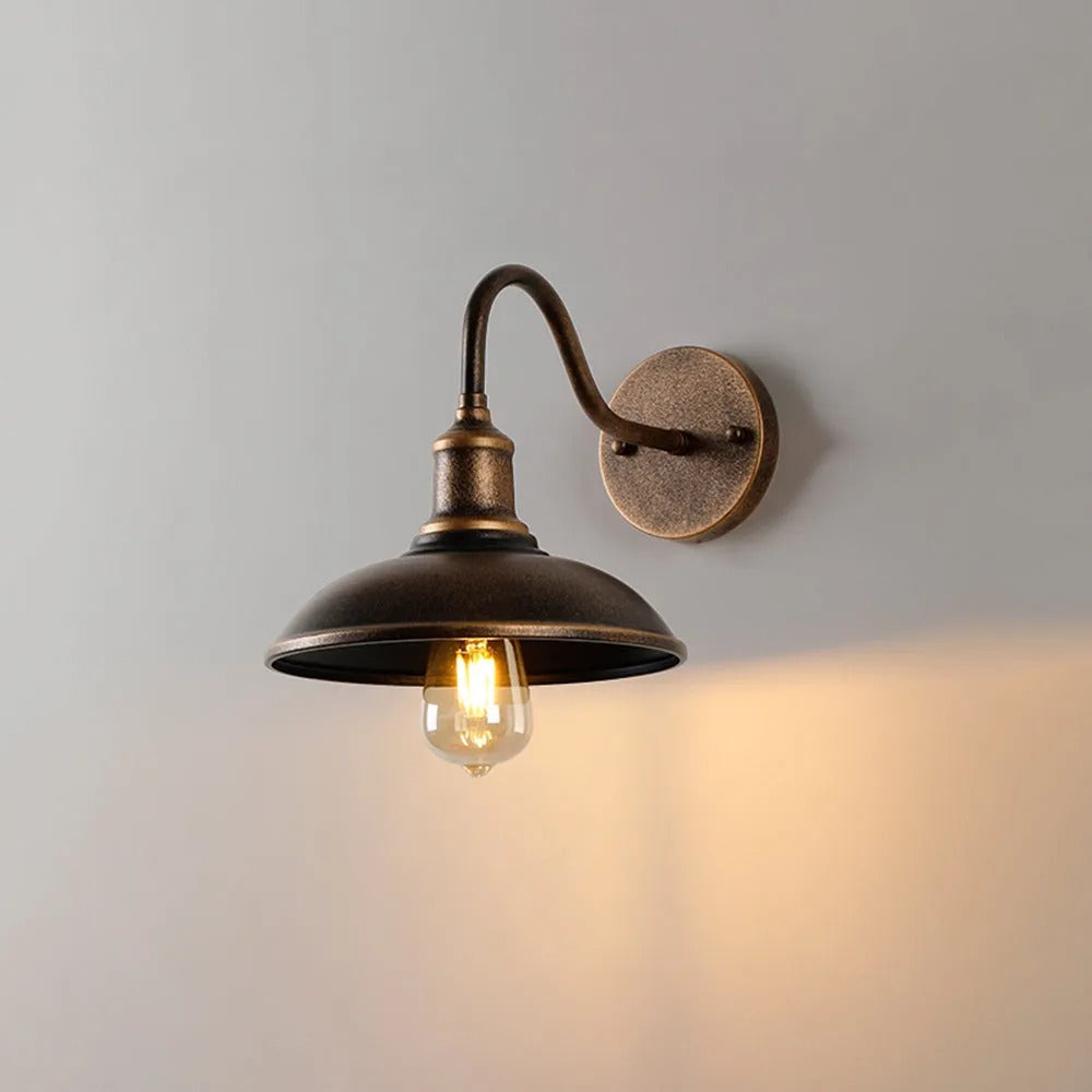 Epoch Rustic Bowl Shaped Metal Wall Lamp, Antique Brass - Lamp Outdoor