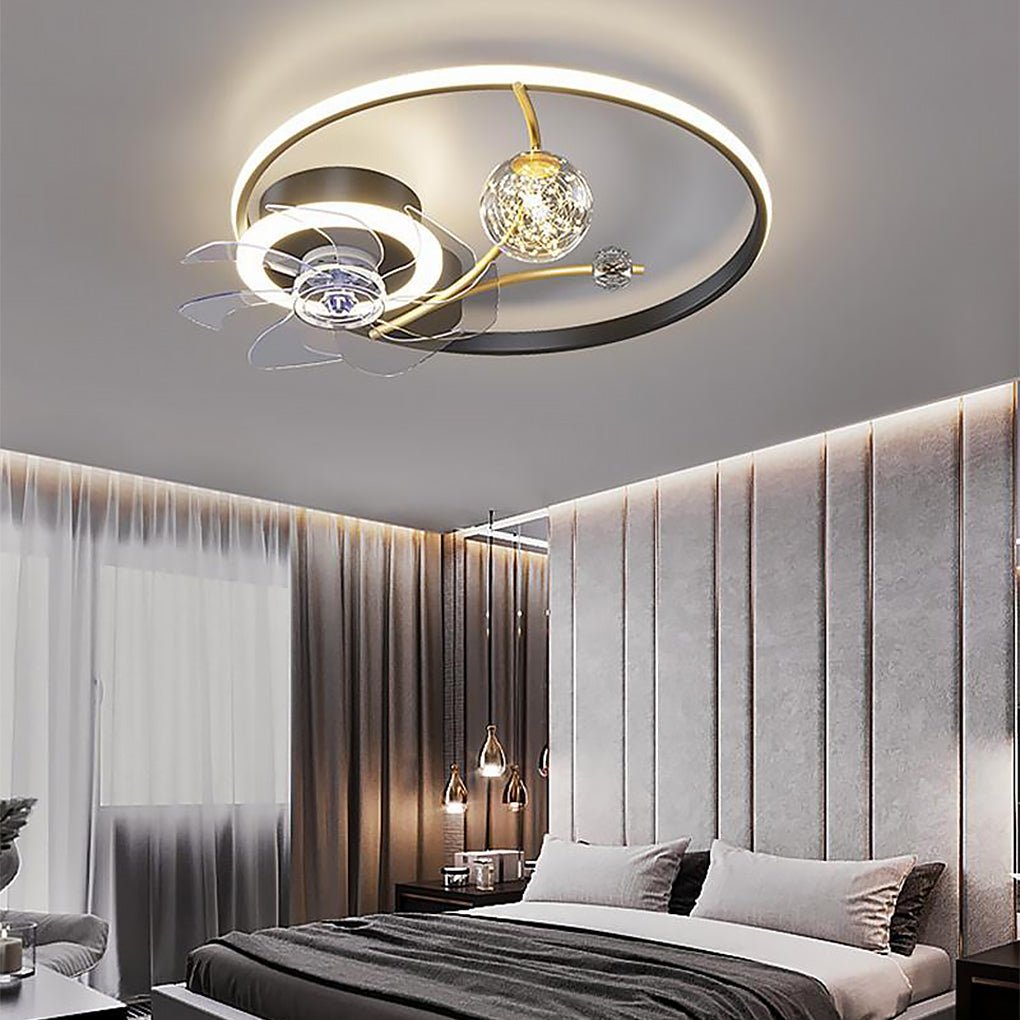 Kids Ceiling Fans with Lights Remote Round Flush Mount Ceiling Fans with LED lights - Lamp Outdoor