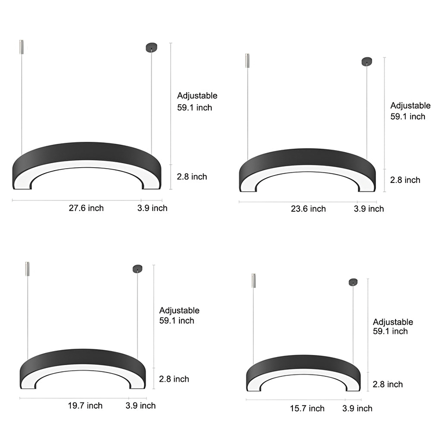 Curved Slim C Shape LED Pendant Half-Circle Hanging Profile Light for Office - Lamp Outdoor