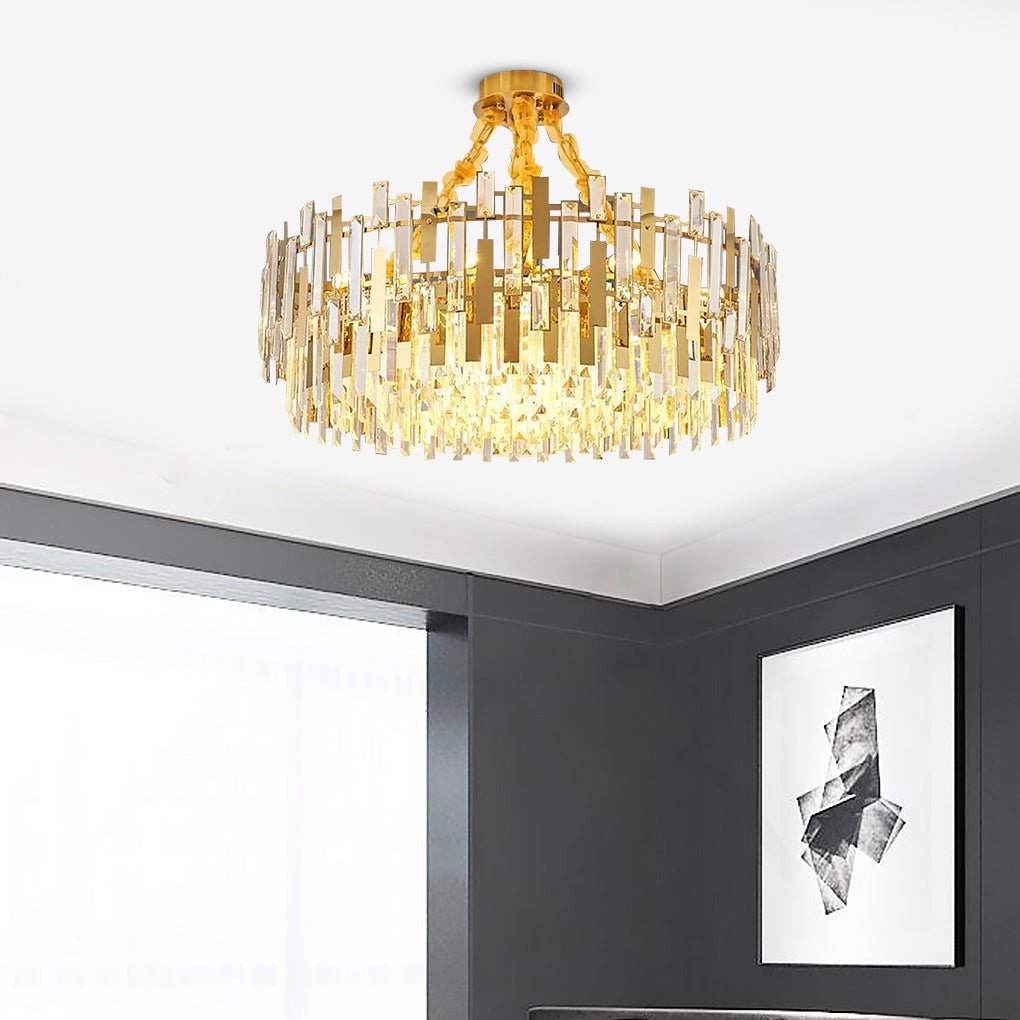 Queen Golden Crystal Chandelier - Modern Luxury, 9/12/17 Lights, Adjustable Height, 110-120V - Lamp Outdoor