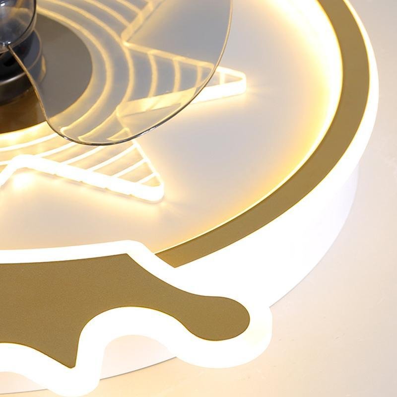 Olive Round Crown Shaped Metal Flush Mount Ceiling Fans - Lamp Outdoor